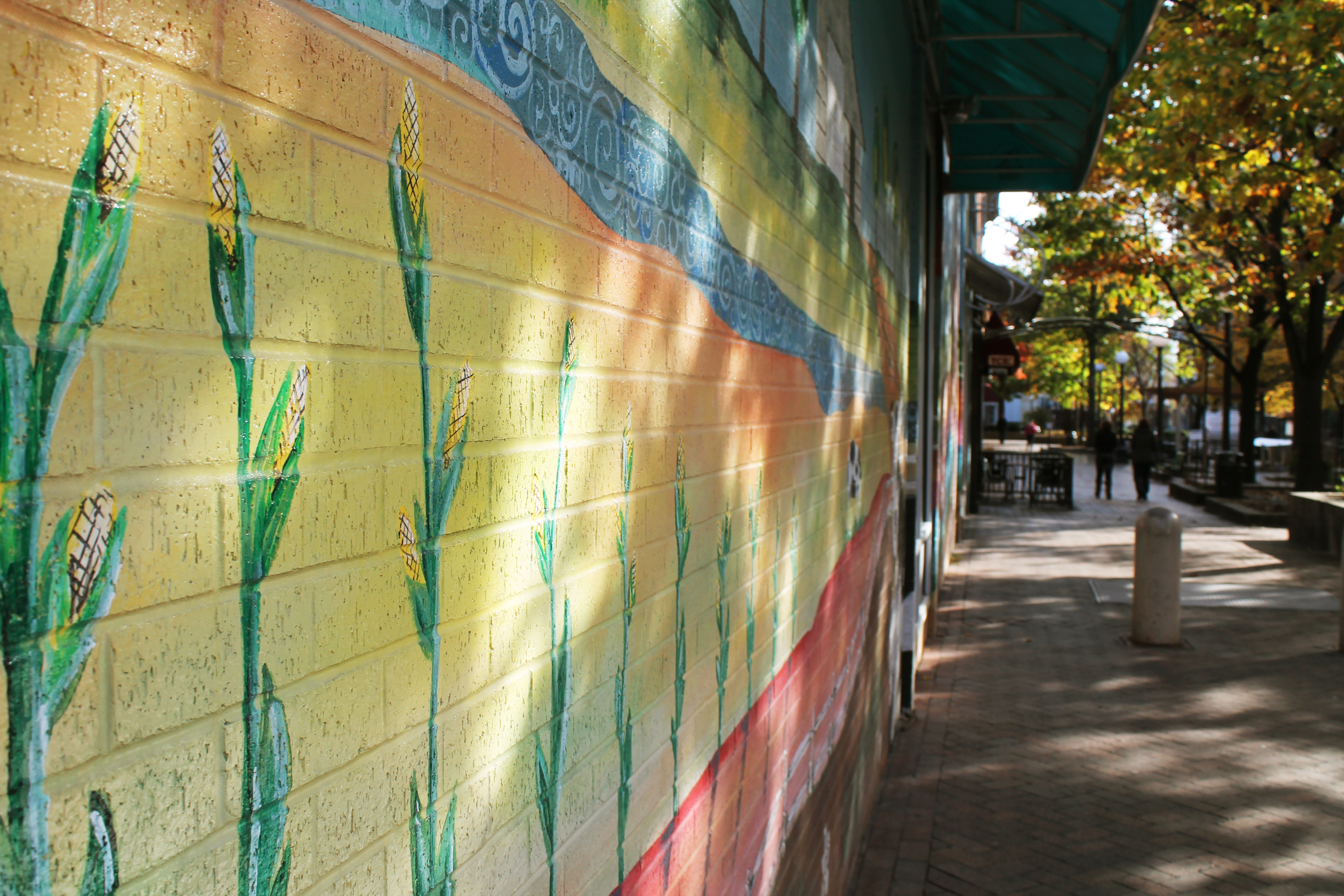 An outdoor mural on the Ped Mall in Iowa City