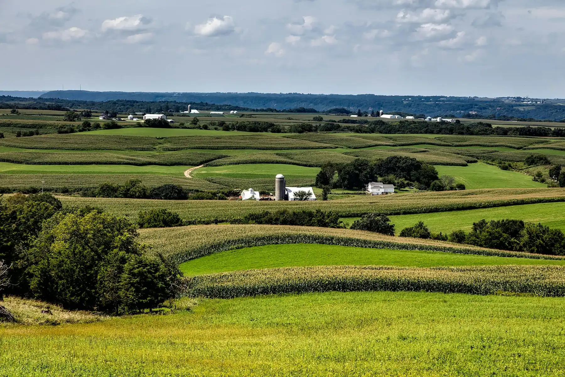 Farmland and skyline in Iowa, where radon testing is essential
