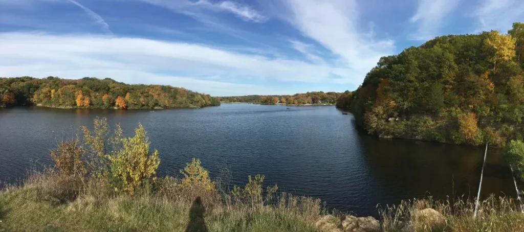 Waterfront at Lake Macbride State Park in the fall 