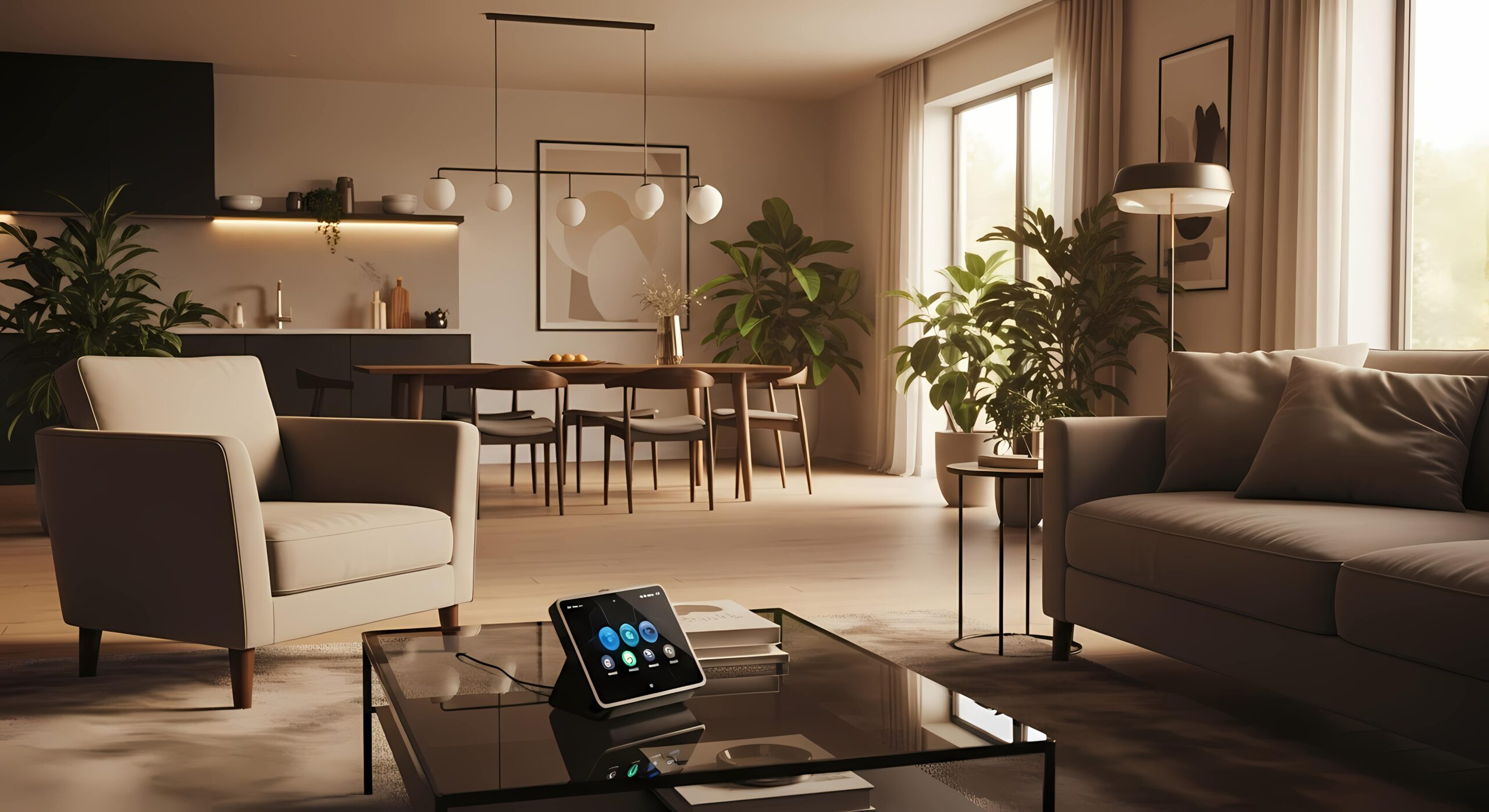 Modern apartment interior design with smart home features