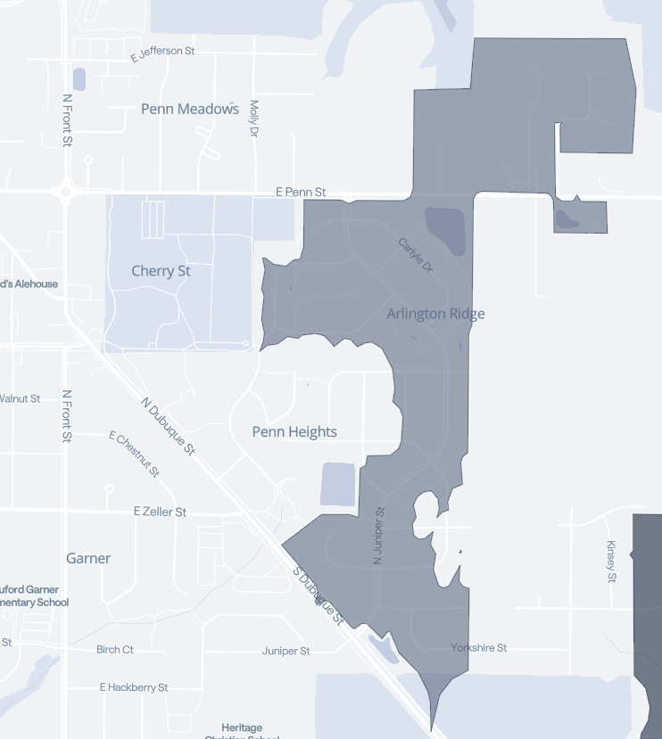 Map of the Arlington Ridge neighborhood in North Liberty, Iowa
