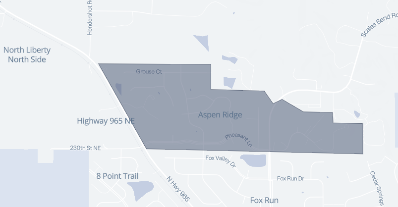 Map of Aspen Ridge neighborhood in North Liberty, Iowa