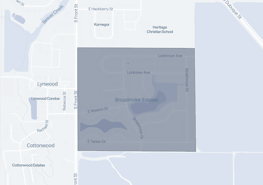 Map of Broadmoor Estates neighborhood in North Liberty, Iowa