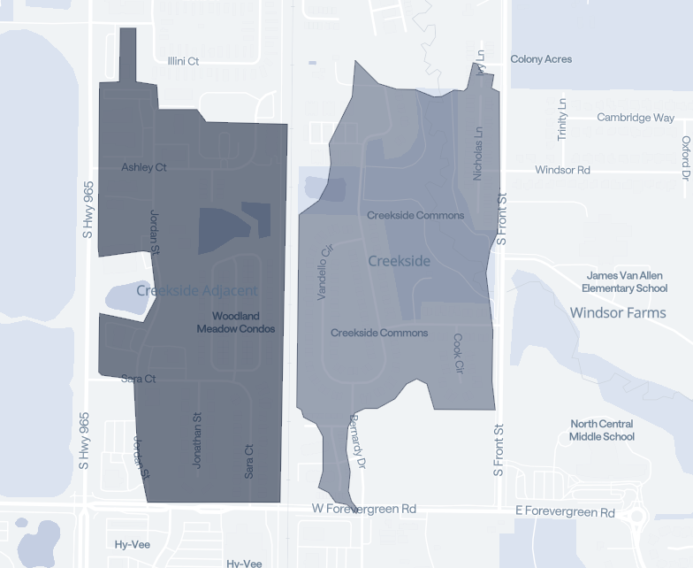 Map of the Creekside neighborhood in North Liberty, Iowa