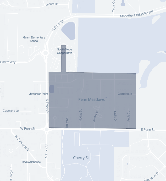 Map of the Penn Meadows neighborhood in North Liberty, Iowa