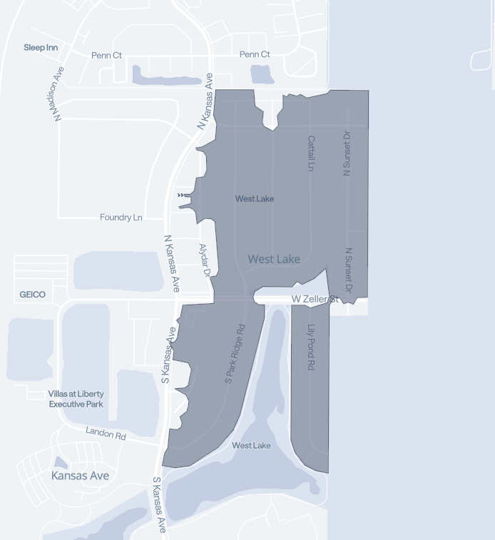 Map of the West Lake neighborhood in North Liberty, Iowa