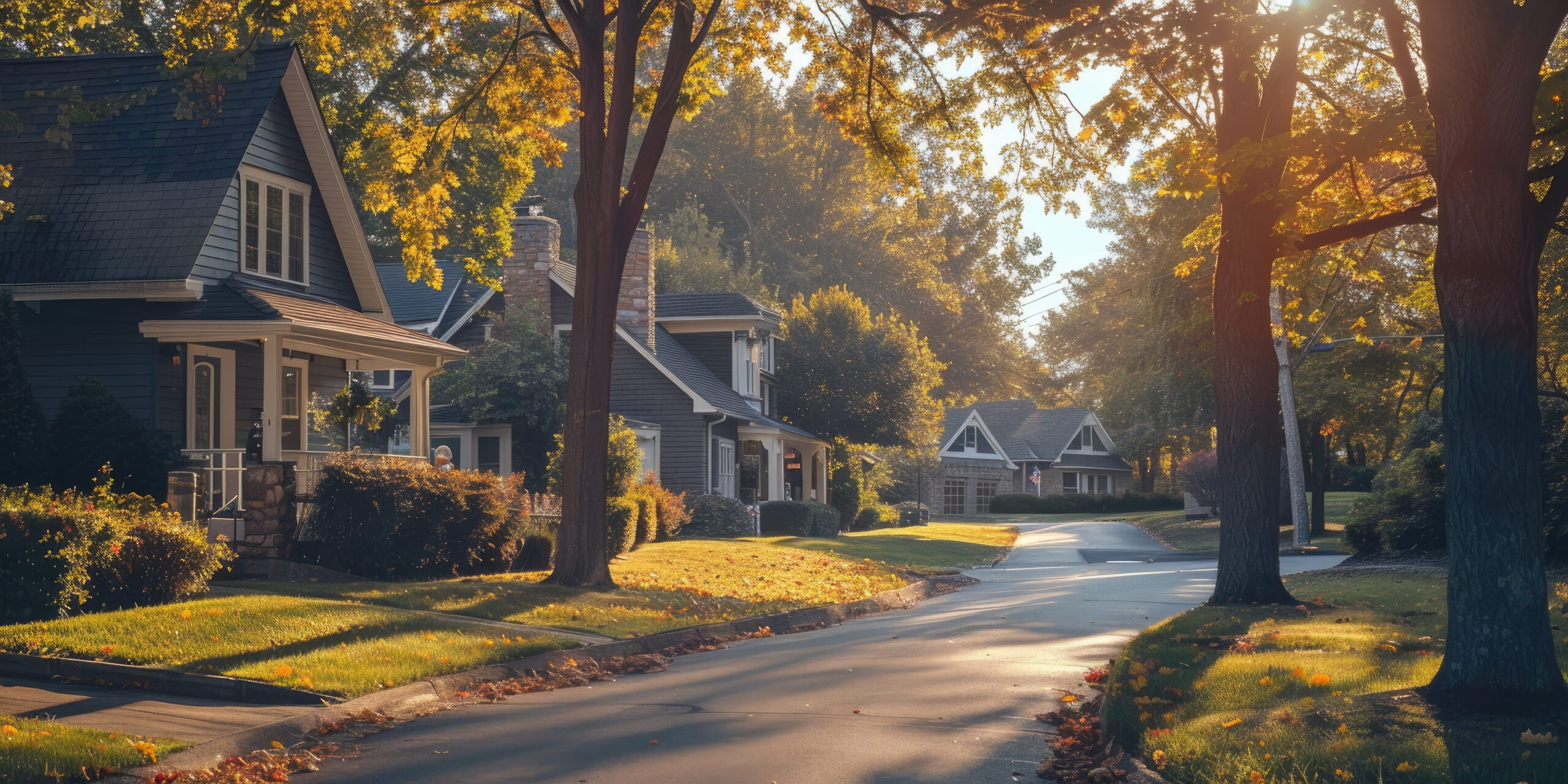 A beautiful suburban neighborhood at sunset