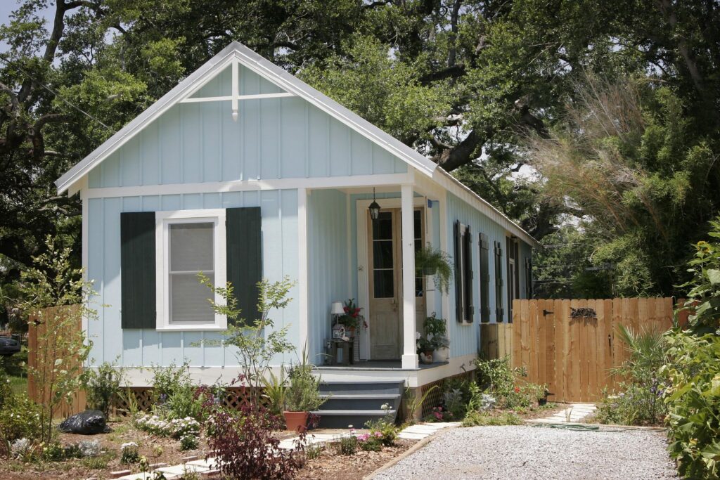 Small light blue accessory dwelling unit (ADU) 