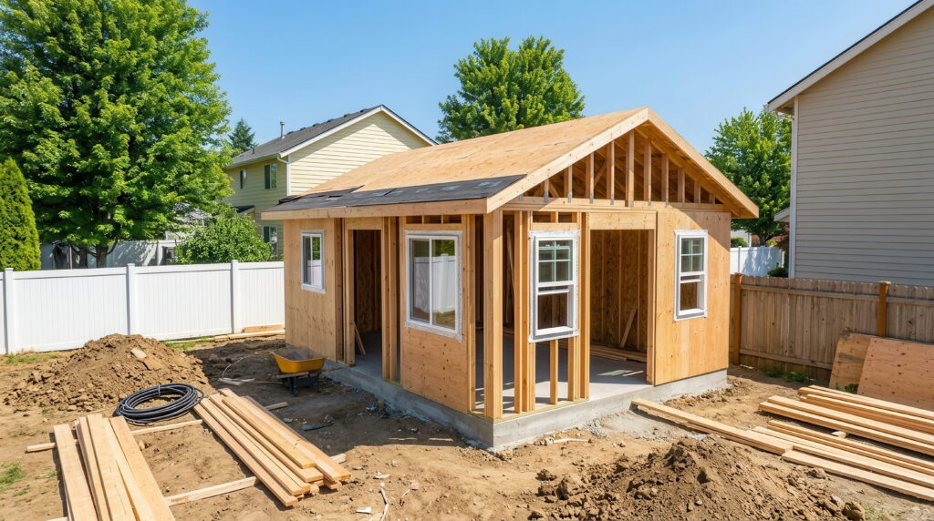 New construction accessory dwelling unit (ADU) in a suburban backyard