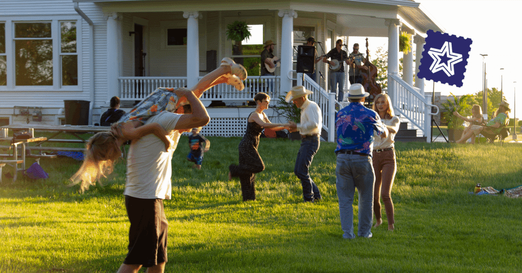 People dancing at the Ranshaw House Concert Series in North Liberty, Iowa