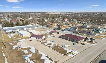 Aerial of three buildings available in the sale.