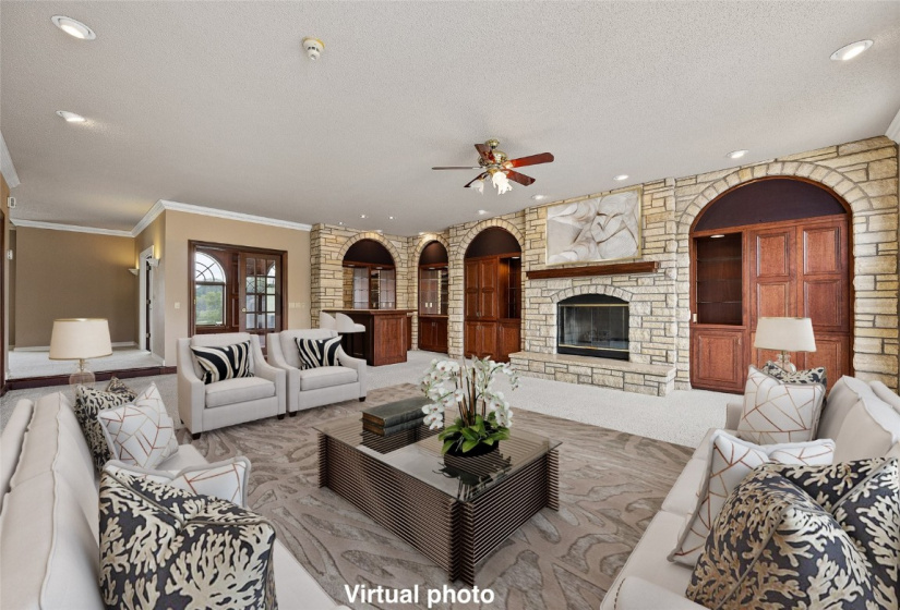 Virtual Photo: Family Room with Stone Fireplace