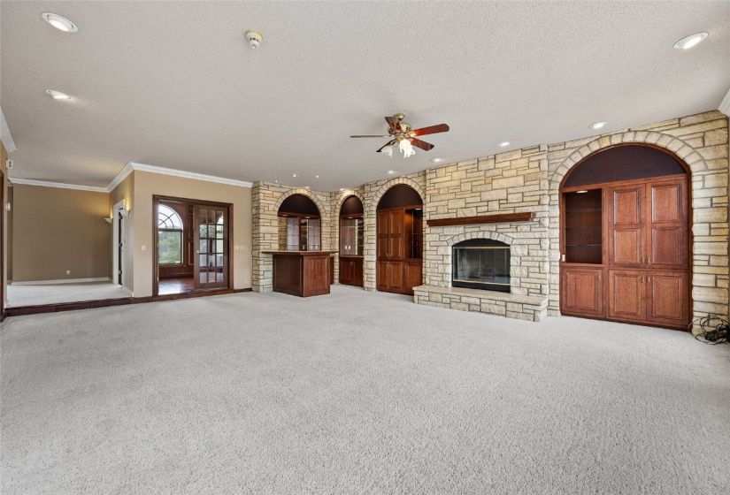 Family Room With Stone Fireplace